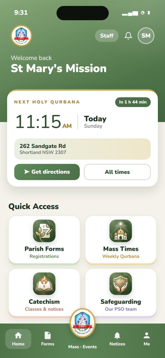 The St Mary’s app home screen